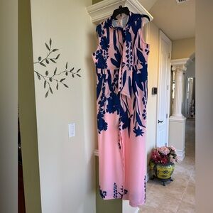 SHEIN Pink and Blue Floral Jumpsuit
